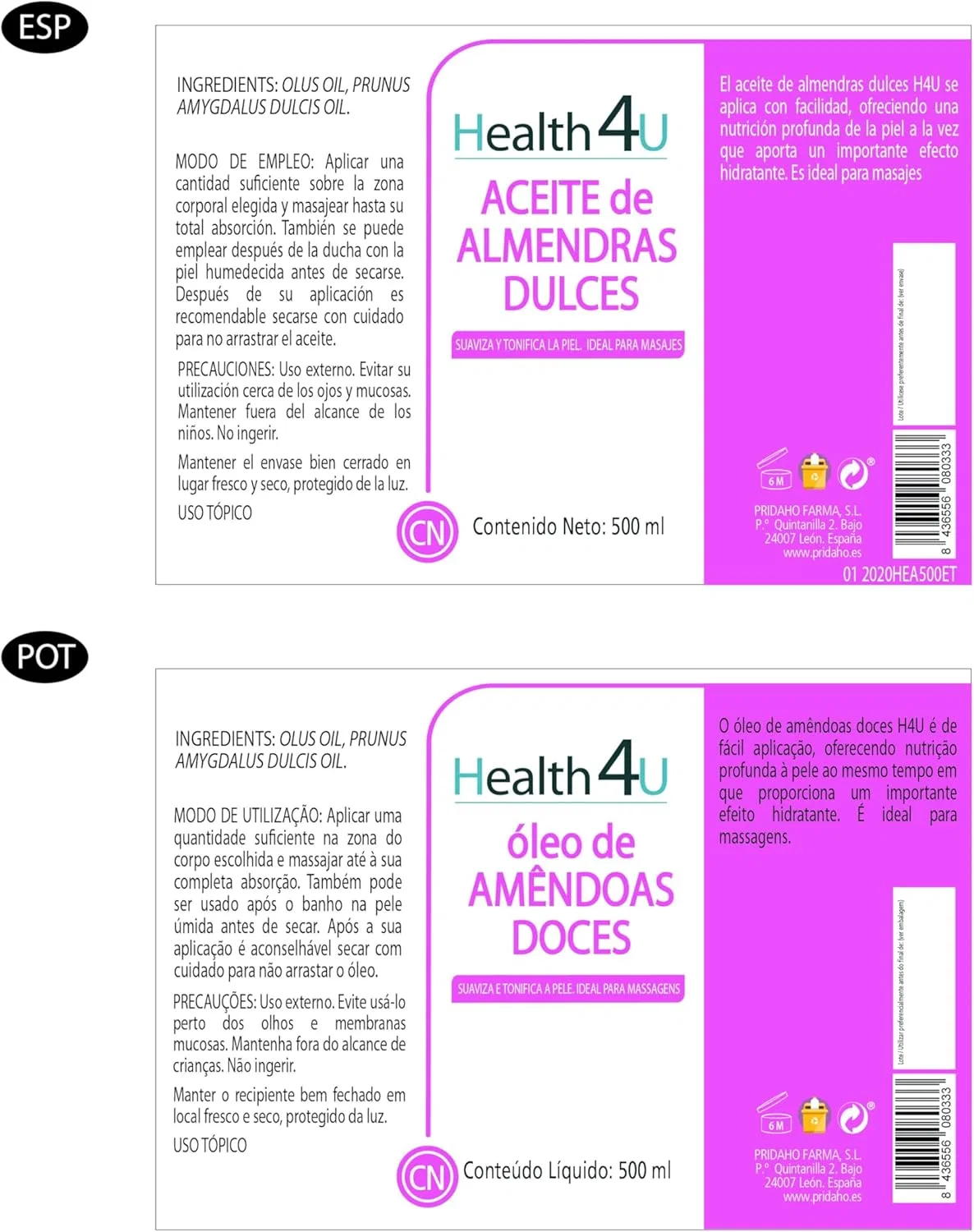 Масло для тела миндальное сладкое Health4U, 500 мл — фото 2