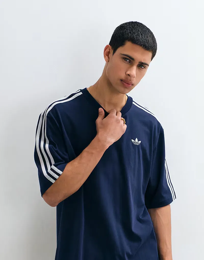 Футболка Adidas Originals с тремя полосками, темно-синий