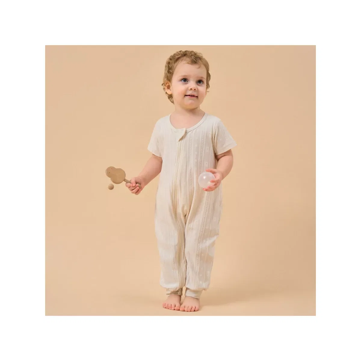 Детское пижама-боди с длинной молнией Bear Jacquard Laimi Bloom, Brown