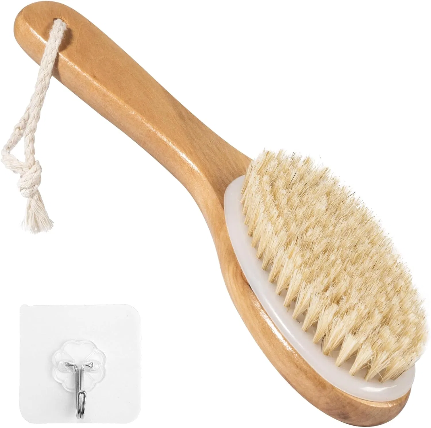 Щетка для тела, с изогнутой ручкой, Carehabi, из натуральной щетины, Beige