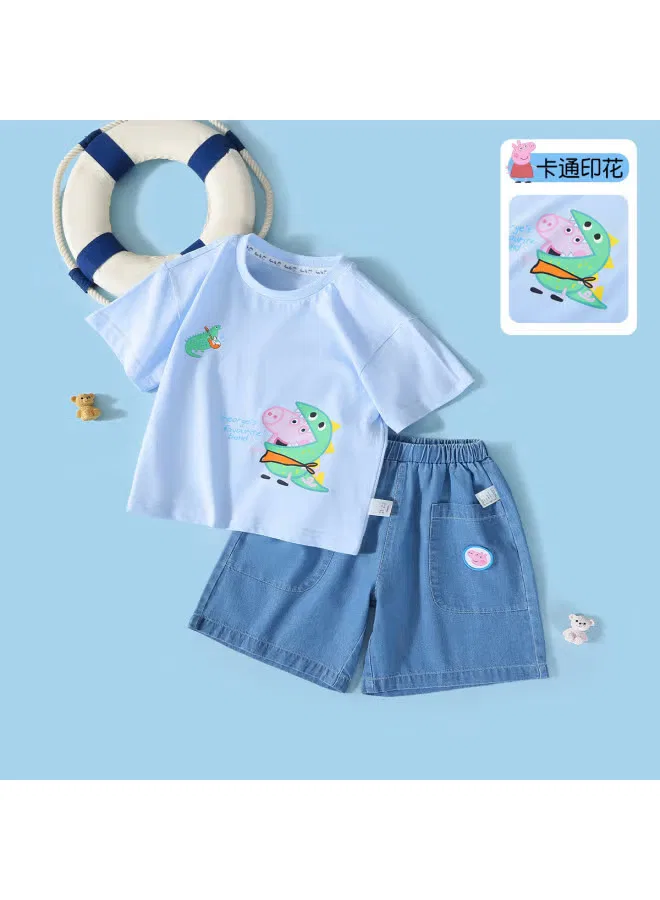 Комплект летний с коротким рукавом из хлопка Peppa Pig, голубой — фото 2