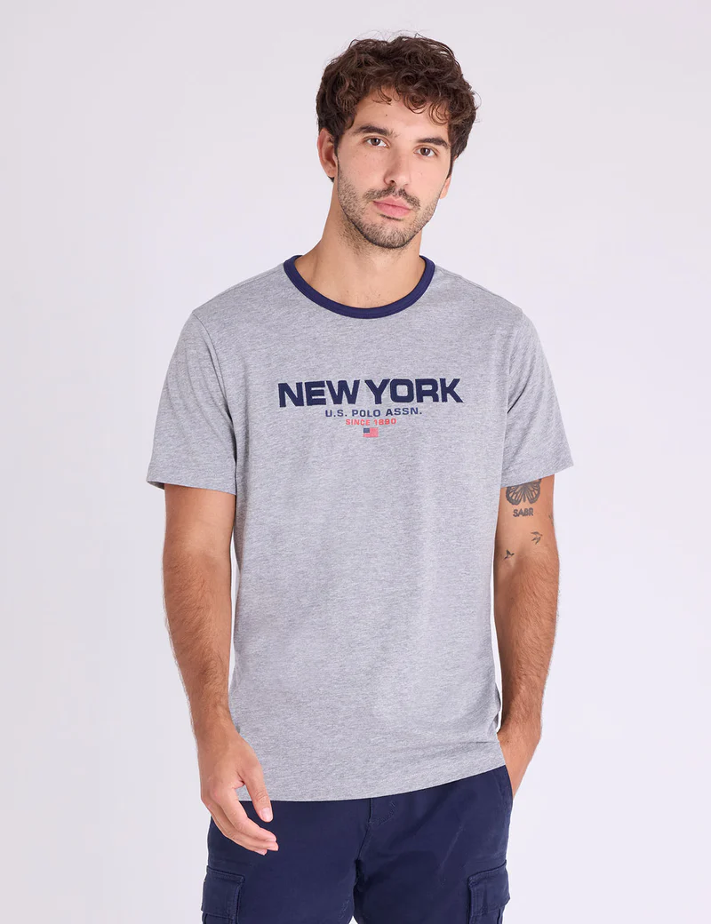 

Футболка U.S. Polo Assn Nyc Twill Applique Jersey Ringer, серый