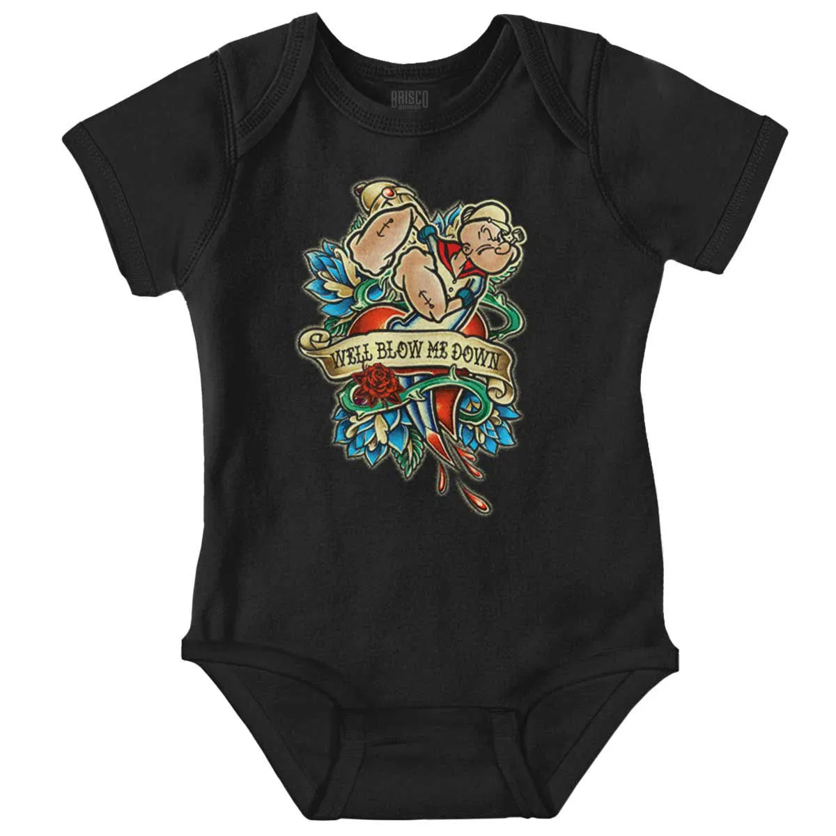 Детское боди с коротким рукавом Popeye Well Blow Me Down Tattoo Brisco Brands, Black