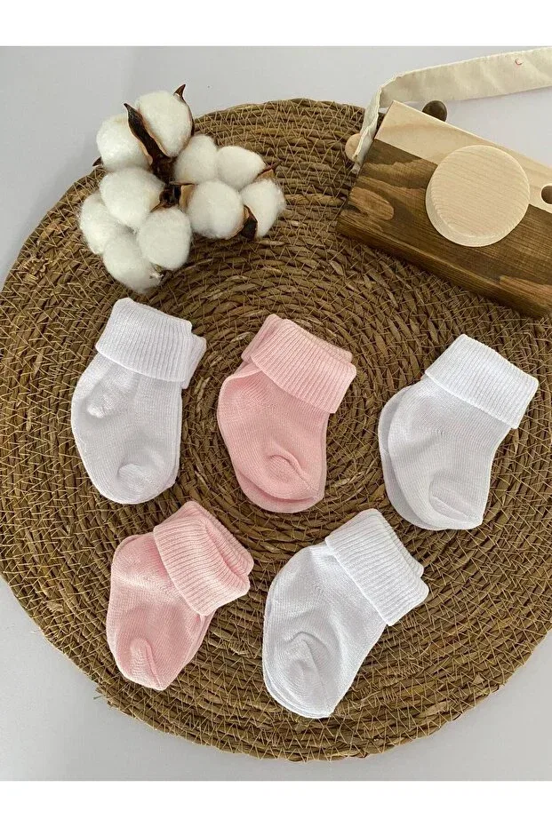 Детский набор носков для новорожденных Organic cotton unisex 5-piece premium newborn baby socks Glory Baby, White-Pink