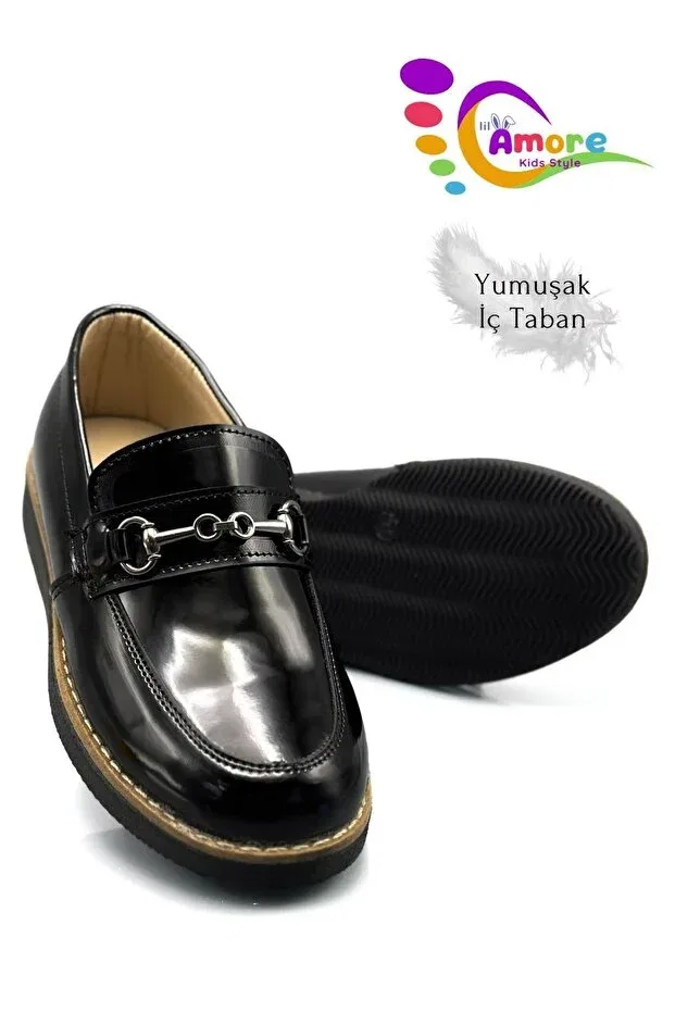 Детские туфли для мальчиков патентованные Bridge buckle model Sermoda, Tr Black — фото 2