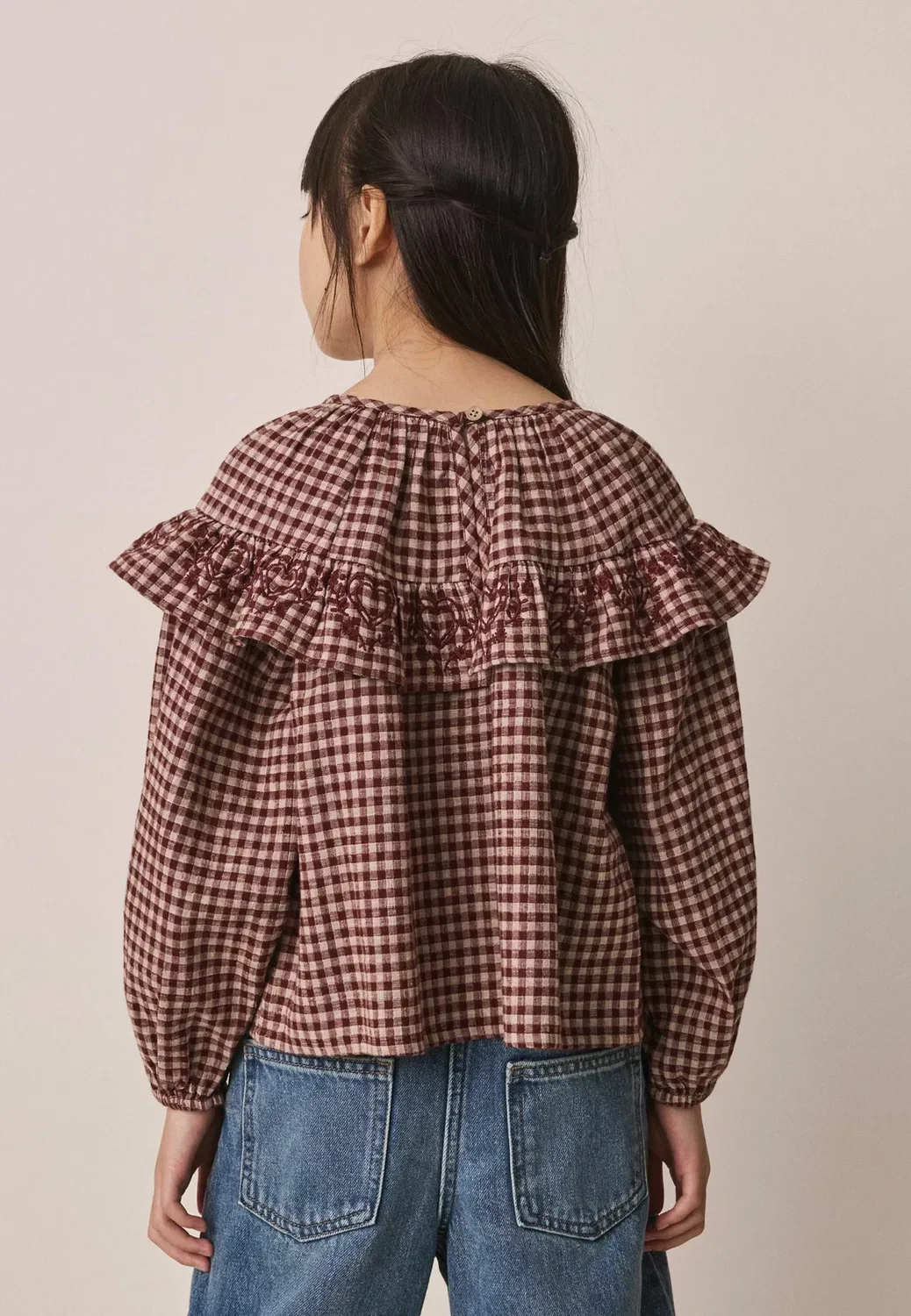 Блузка в клетку с оборками - блузка Next, Chocolate Brown — фото 3