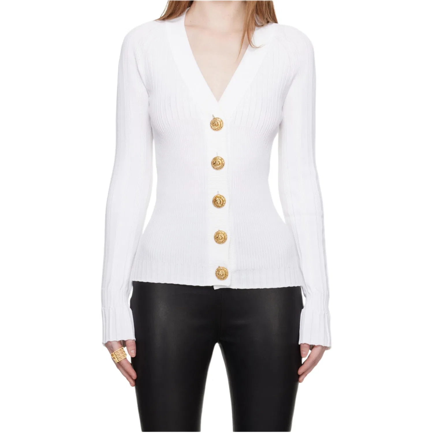 Женская футболка с V-образным вырезом свободного кроя White BALMAIN, White