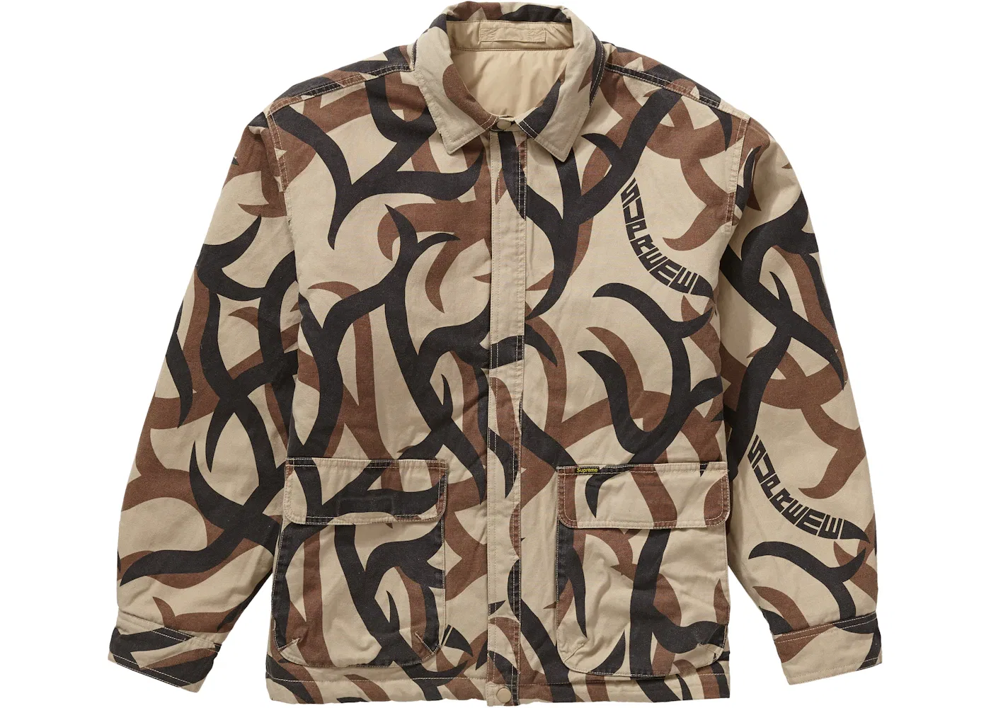 Мужской пуховик-куртка двусторонняя с принтом Reversible Puffy Work Jacket Supreme, цвет Tan Tribal Camo