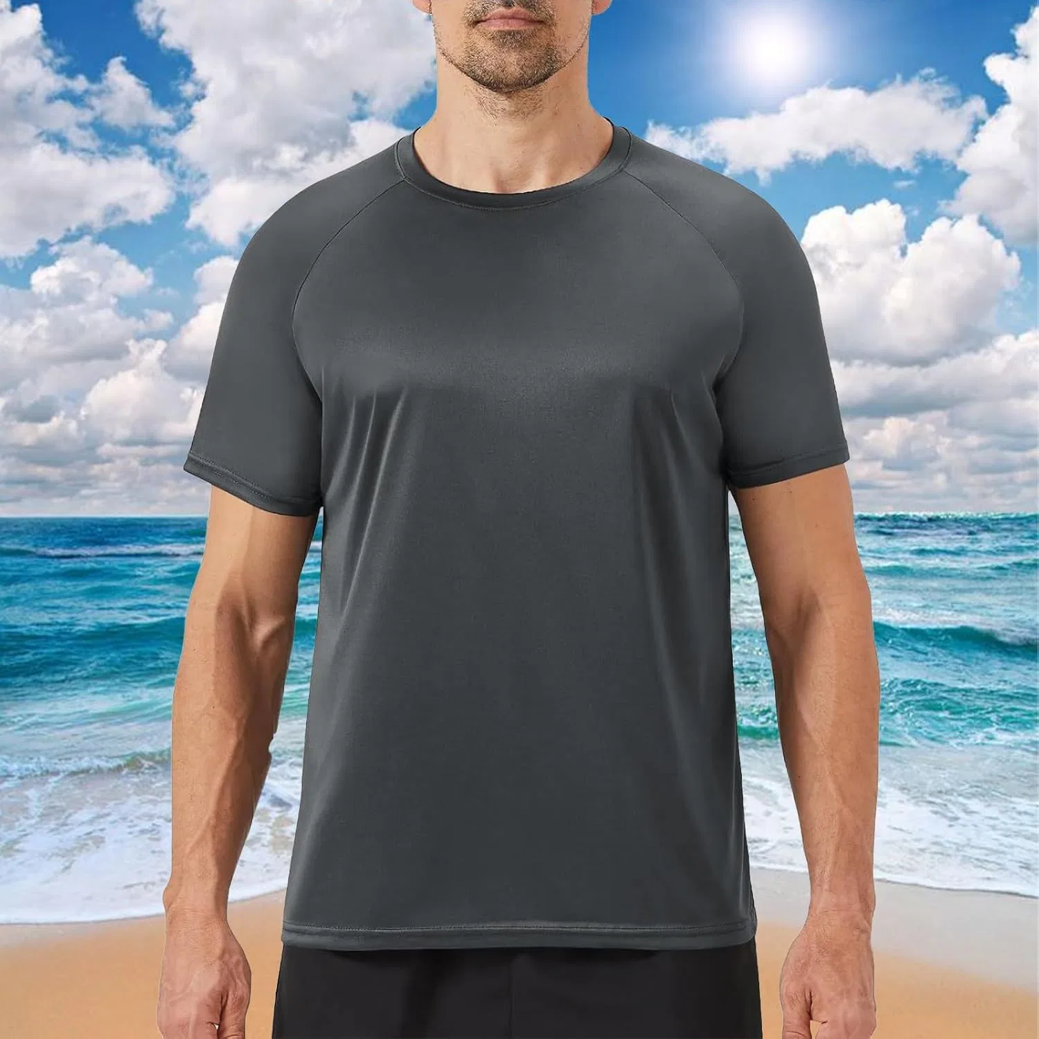 Мужская компрессионная футболка раглан Fitness Gym Workout, Silver — фото 2