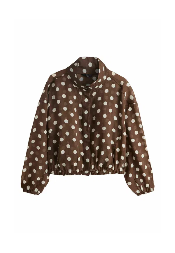 Куртка-бомбер с воротником-стойкой Regular fit - funnel neck lightweight bomber shirt, Next, Chocolate Brown, Ecru Polka Dot, коричневый/шоколадный