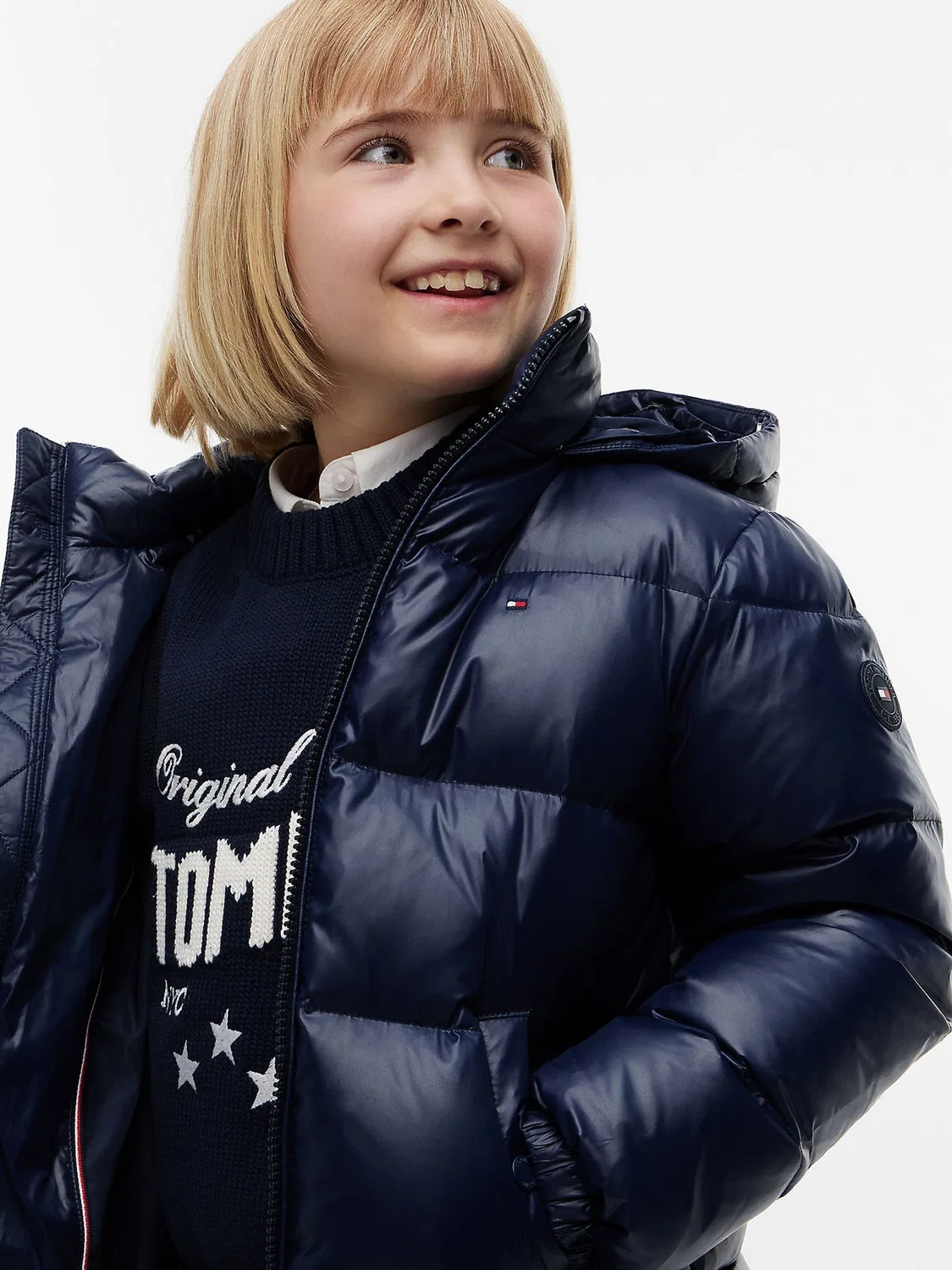 Синий пуховик Tommy Hilfiger Essential с отделкой из искусственного меха — фото 3