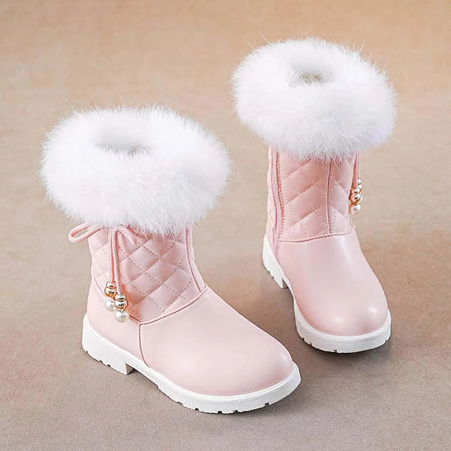 Детские сапоги для девочек с принтом Diamond Quilted Pattern, Pink — фото 2