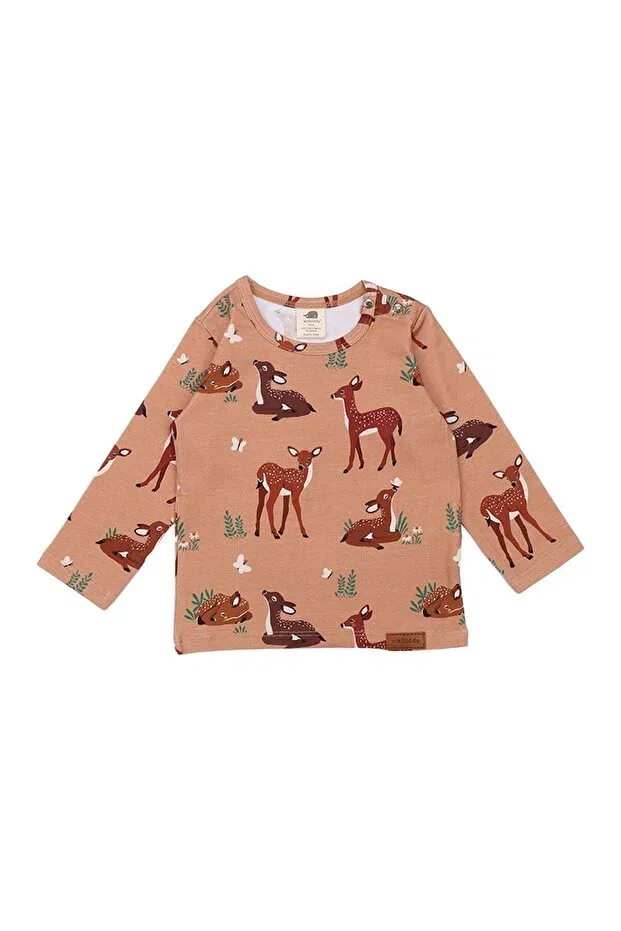 Детская футболка с длинным рукавом с принтом Baby gazelle patterned organic Walkiddy, Brown