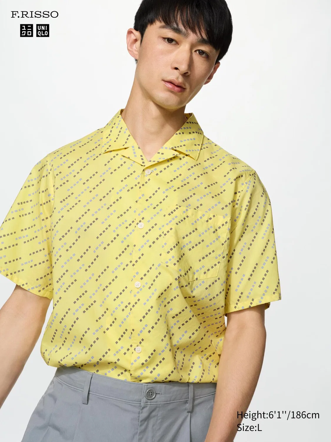 Рубашка Uniqlo, с принтом, короткий рукав, желтый