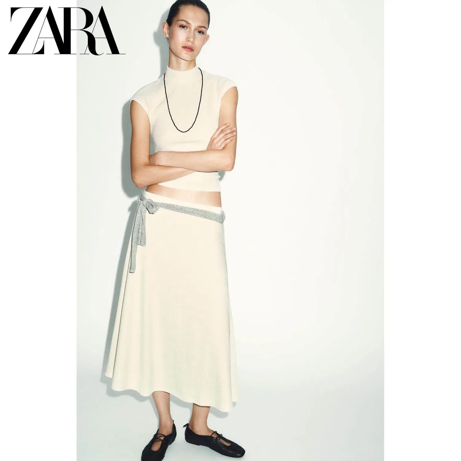 Женская юбка-трапеция Casual Long Skirts Frosted White ZARA, Frosted White — фото 3