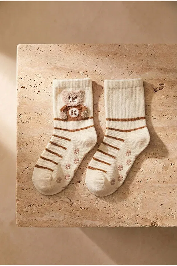 Детские для мальчиков носки с принтом Katia&Bony, Ecru - Light Brown — фото 3