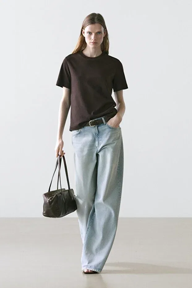 Женская футболка хлопковая с коротким рукавом Massimo Dutti, Brown