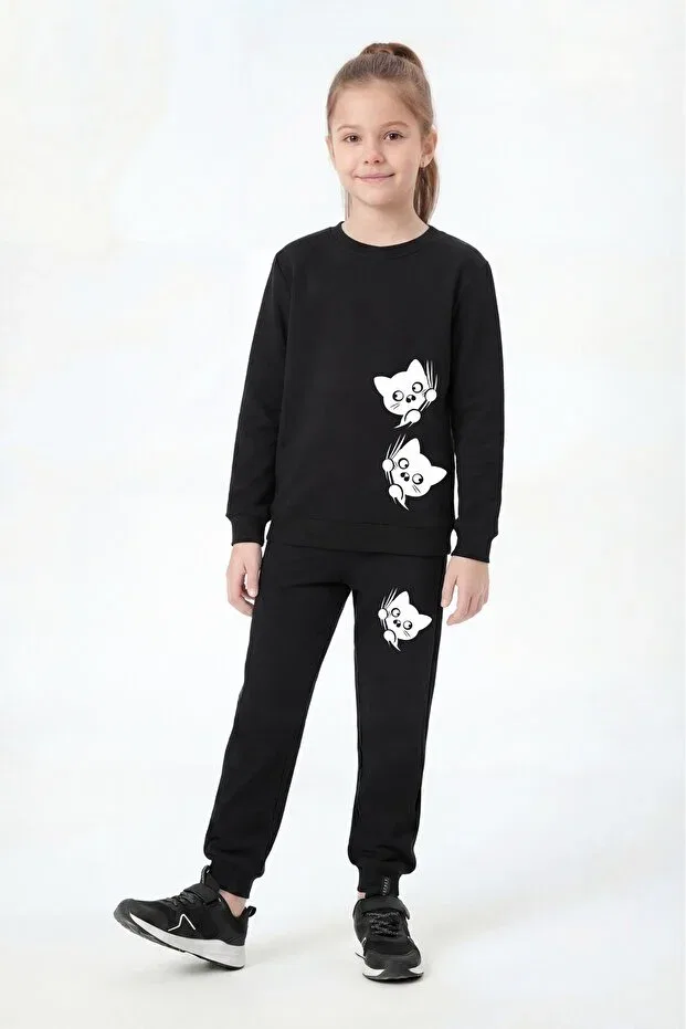 Детский спортивный комплект для девочек с принтом Fyk Kids, Black-Grey-Smoked — фото 2