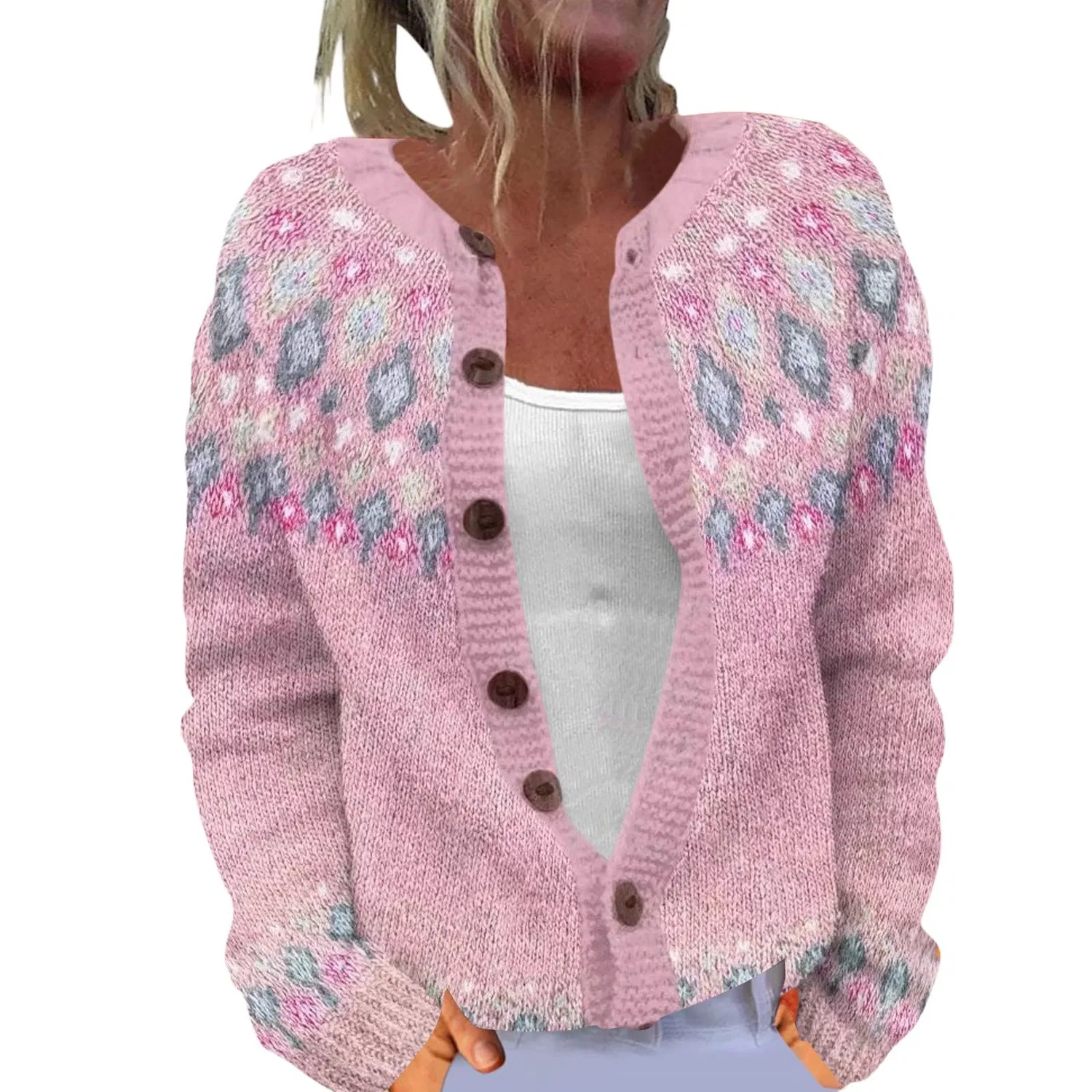 Женский кардиган с нордическим узором Fair Isle с длинным рукавом, Rosa-a