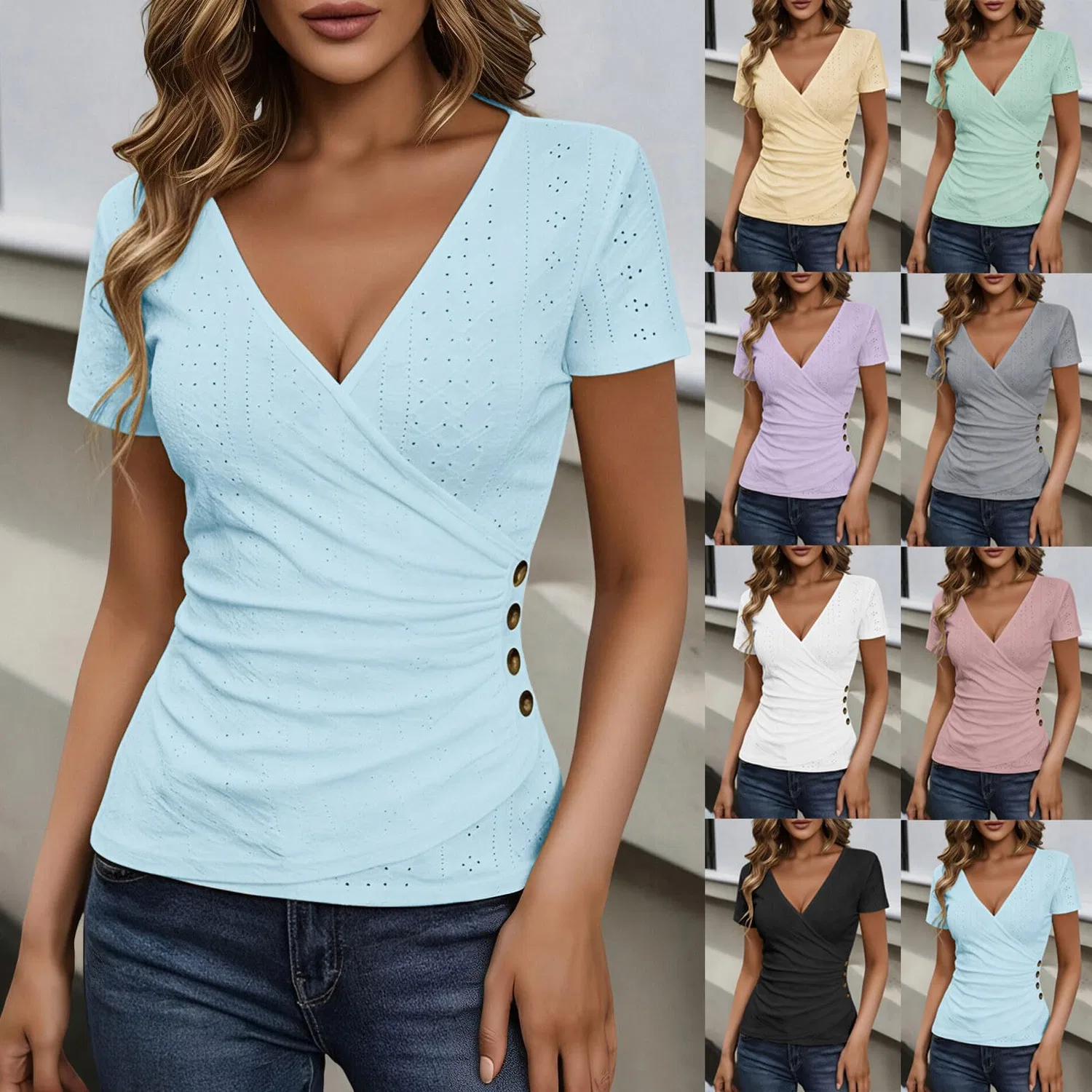 Женская блуза свободного кроя с вышивкой V-Neck Loose Tops, Colour: Pink — фото 2