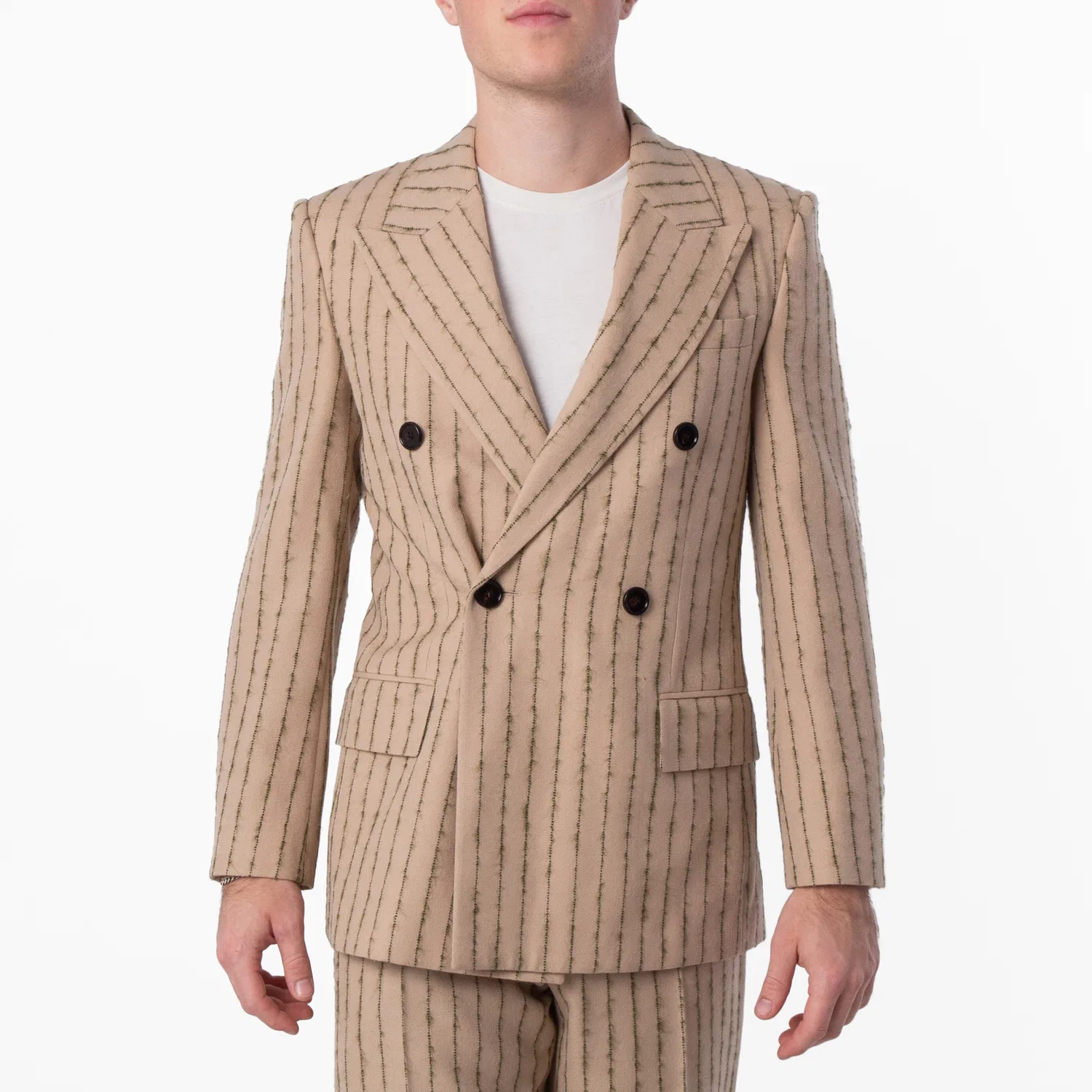 Пиджак двубортный с полосатым принтом Striped Double-Breasted Wool-Mohair Blazer Burberry, Biscuit Canopy