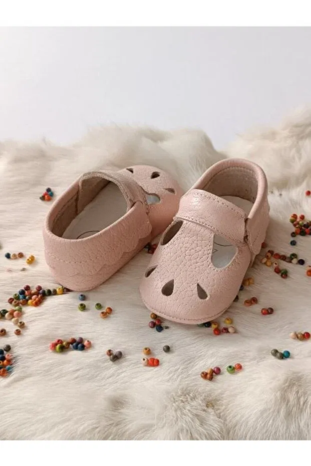 Детские пинетки для девочек из натуральной кожи Wizy powder genuine leather baby booties moccasin Hodore, Powder — фото 3