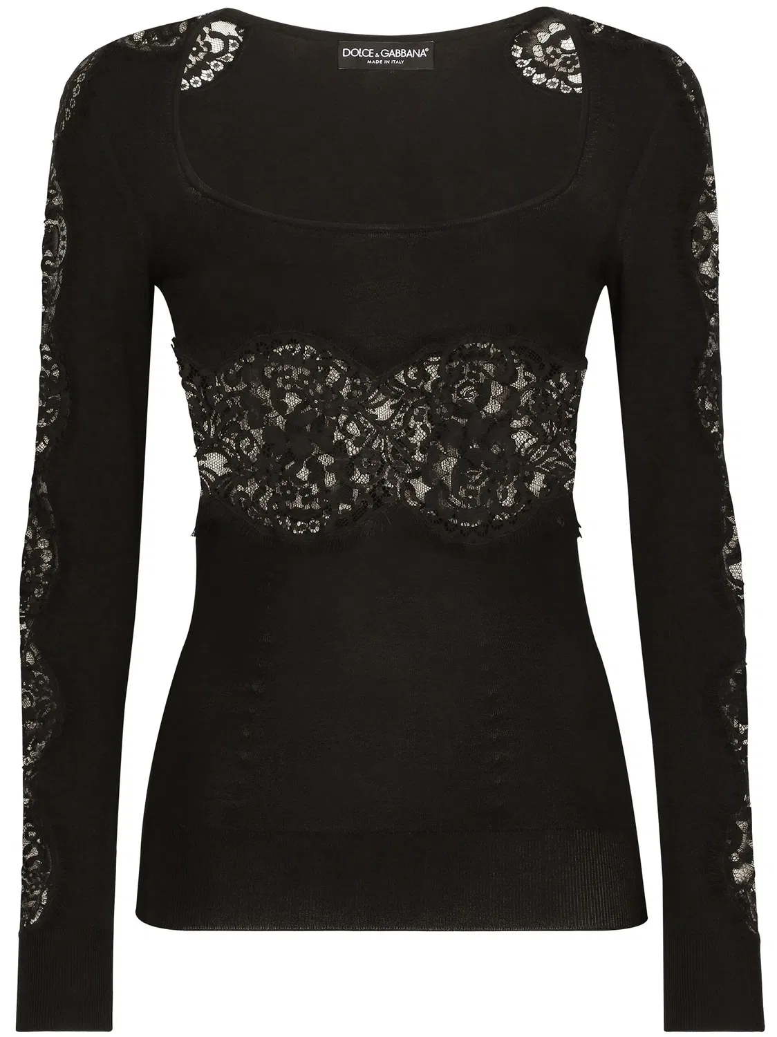 Вязаный джемпер с цветочным кружевом Dolce & Gabbana, черный