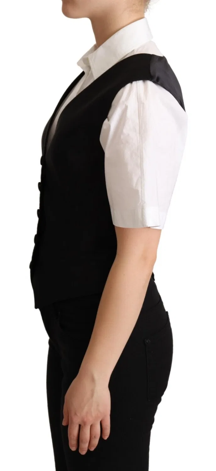 Женский жилет без рукавов из шелка Sleeveless Vest Waistcoat Dolce & Gabbana, Black — фото 3
