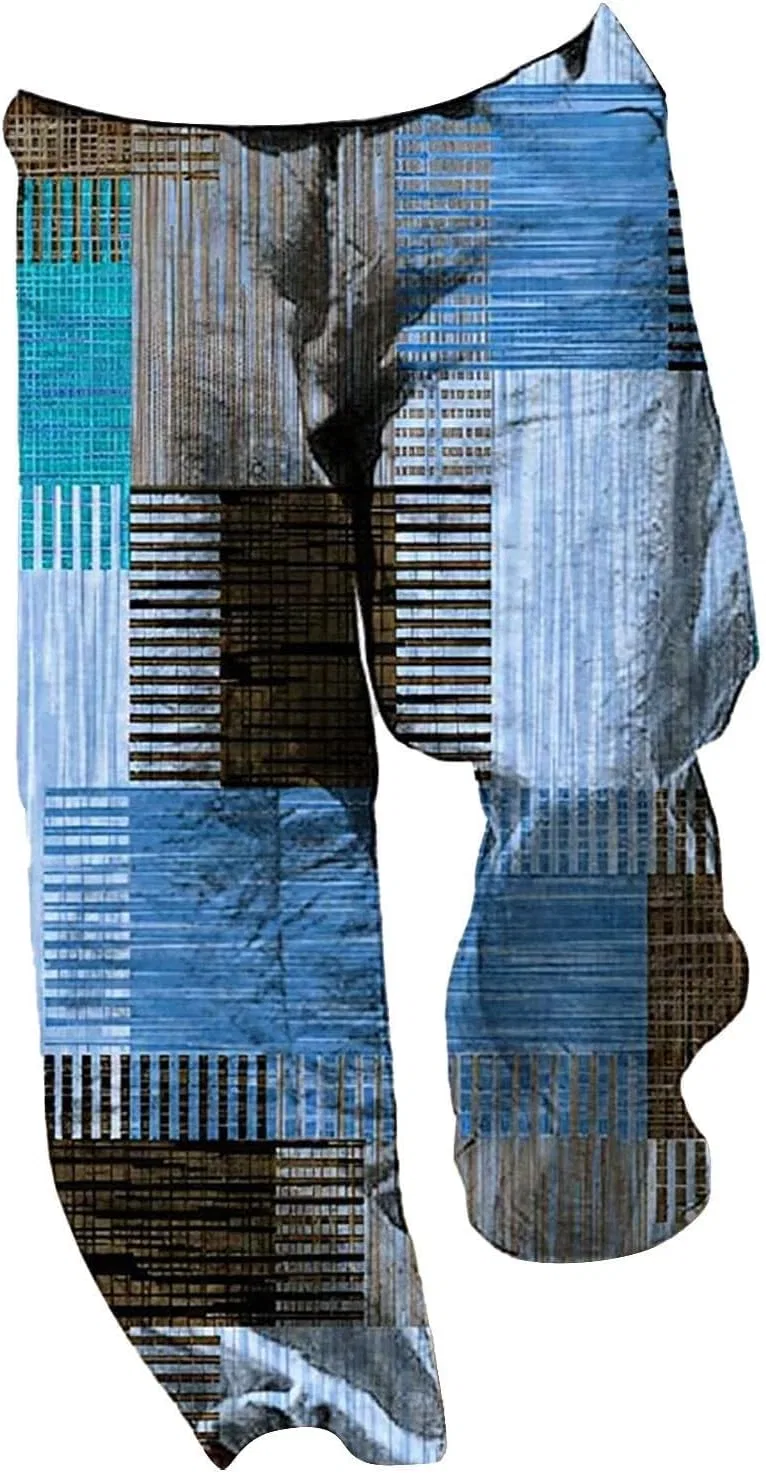 Мужские брюки свободного кроя с завязкой, Patchwork Linen, синий — фото 3