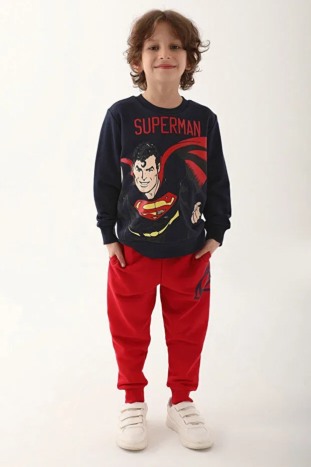 Детский комплект спортивного костюма для мальчиков с принтом Superman, Navy Blue