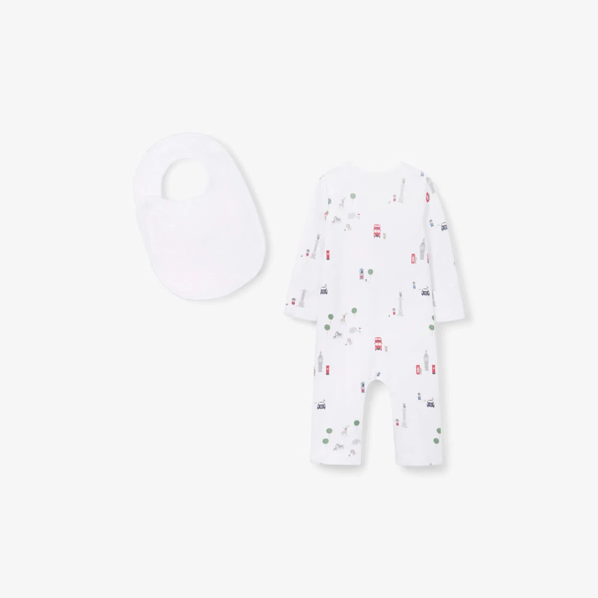 Хлопковый комбинезон с круглым вырезом и нагрудник (0-24 месяца) The Little White Company, белый — фото 2