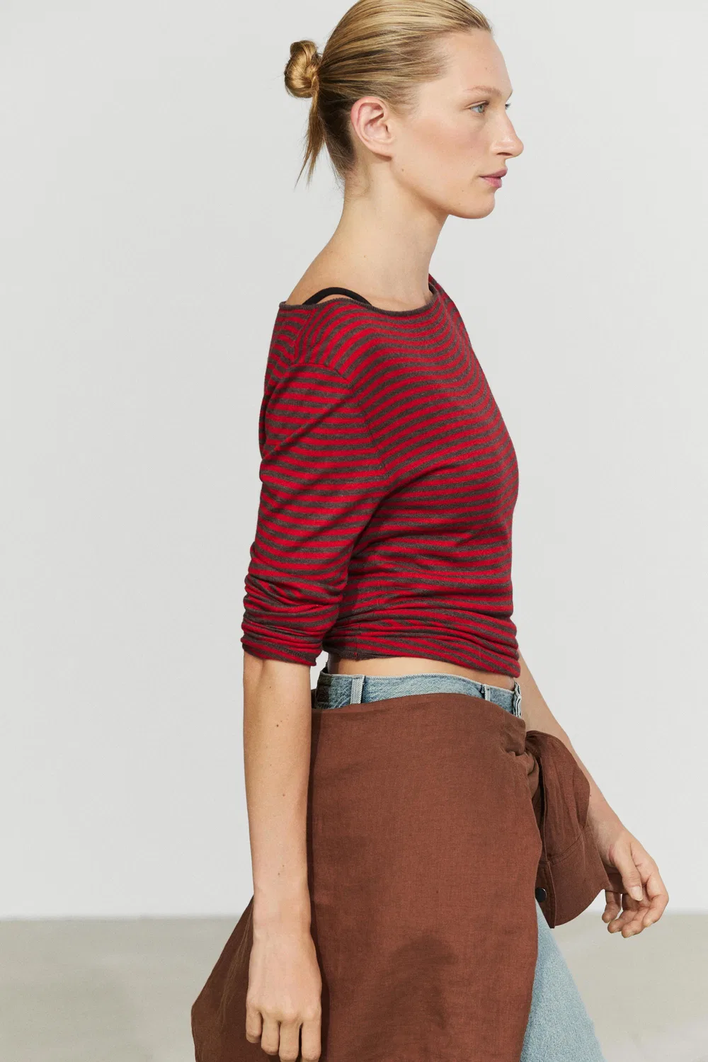 Свитер Massimo Dutti Striped Wool-Blend Knit, красный — фото 3