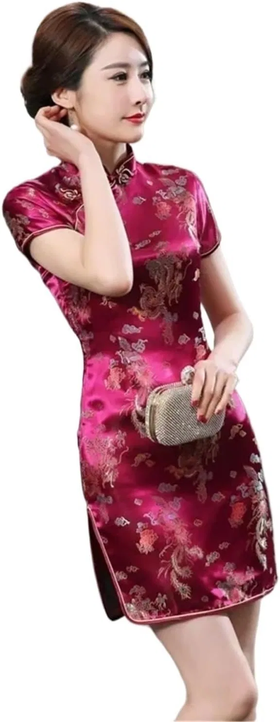 Женское облегающее платье-ципао с вышивкой Cheongsam, Wine