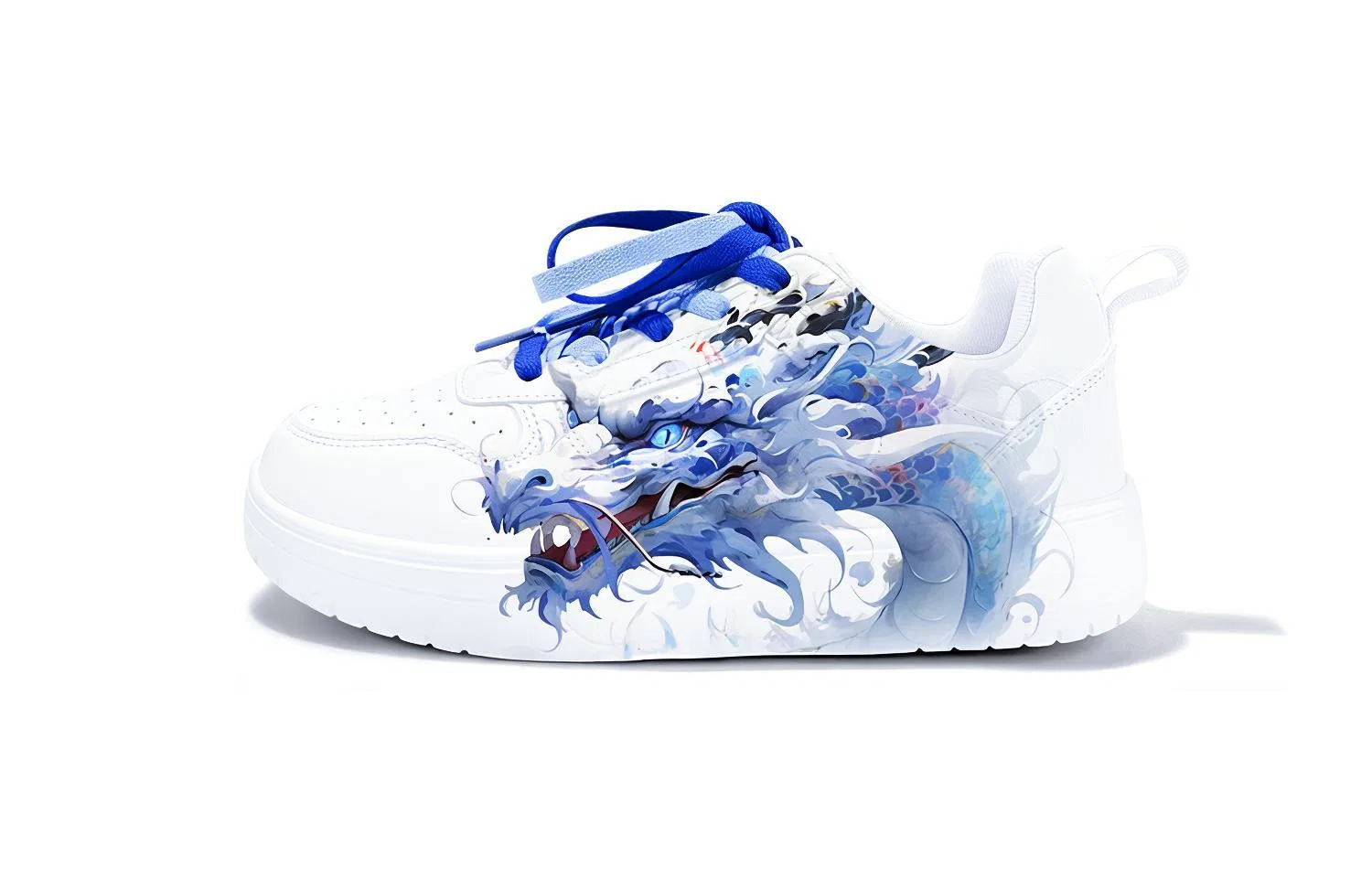 Детские кроссовки с принтом дракона ZUOLENGCHAN, White Cyan Dragon Style
