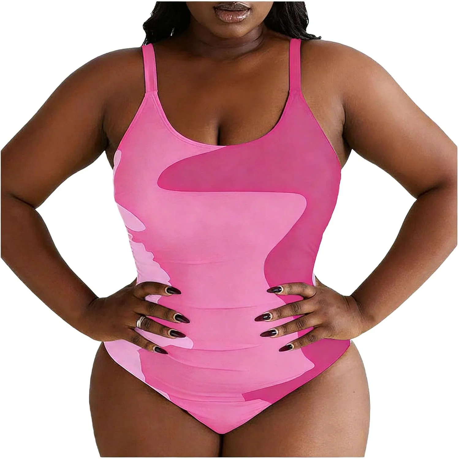Женский слитный купальник с утяжкой Plus Size Swimsuits, Pink — фото 2