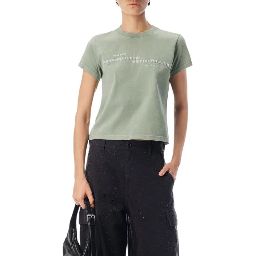Женская футболка хлопковая Alexander Wang, Green — фото 4