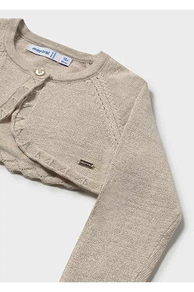 Детский кардиган-болеро для девочек с принтом Summer baby girl bolero cardigan Mayoral, Beige — фото 3