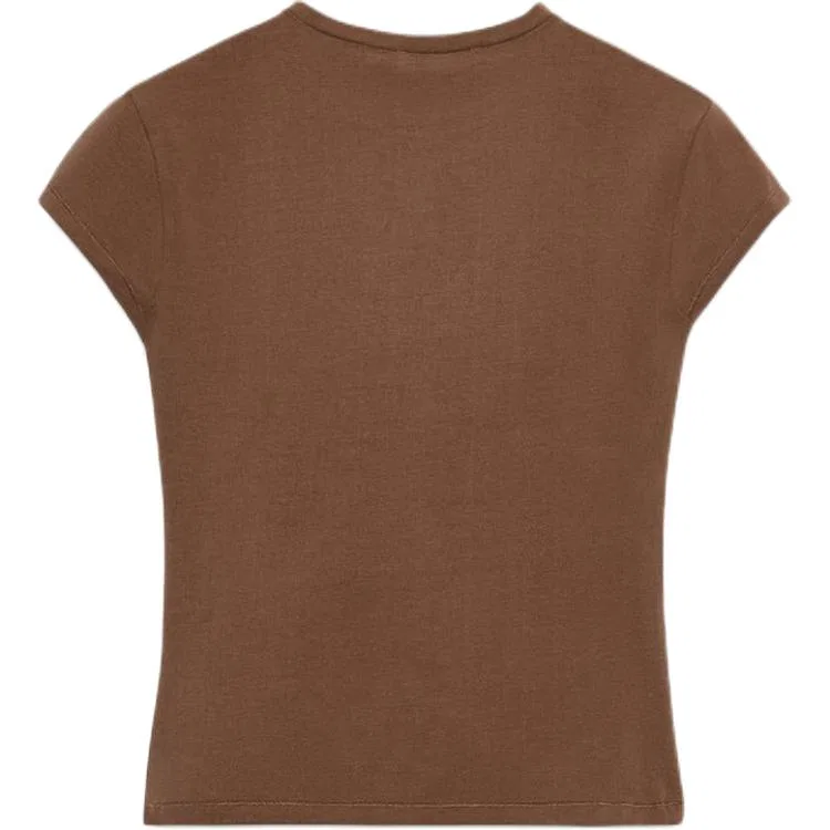 Женская футболка с круглым вырезом прямого кроя Brown ZARA, Brown — фото 3