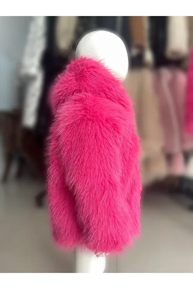 Детское пальто для девочек меховое Kürkzone, Pink — фото 3