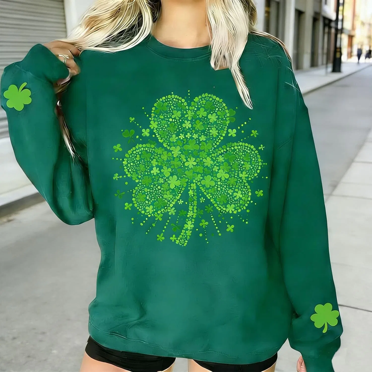 Женский свитшот с принтом St Patricks Day, зелёный — фото 2