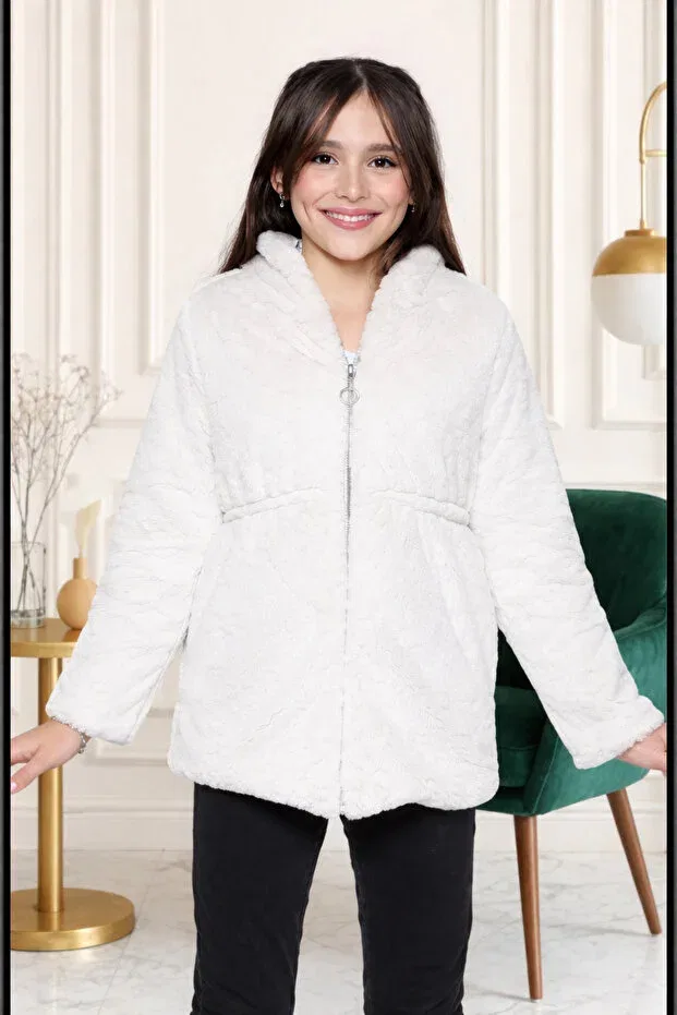 Детское зимнее пальто с капюшоном, плюшевое, Unez, Generic Brands, White — фото 2