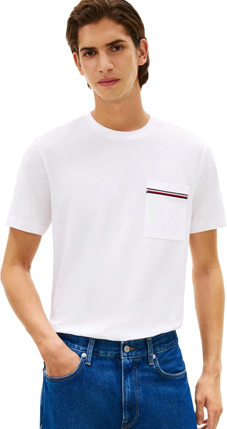Мужская футболка с коротким рукавом и контрастной полосой Tommy Hilfiger, White