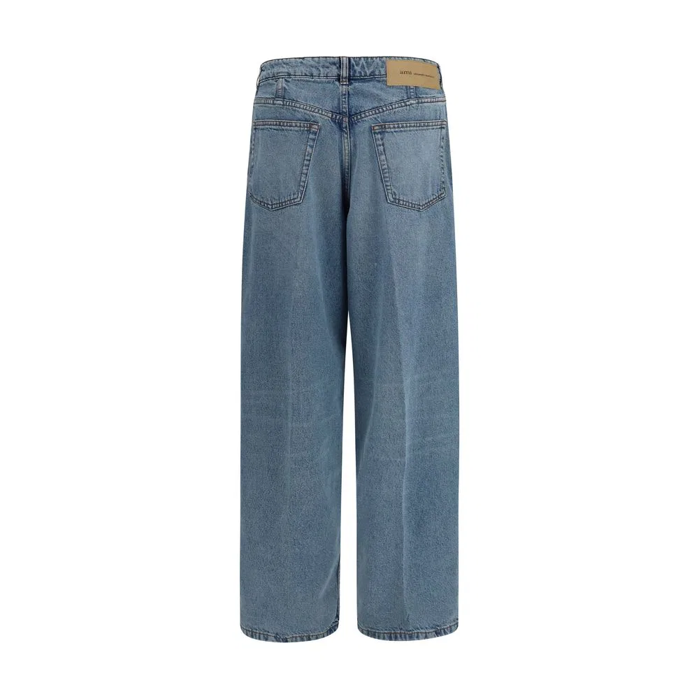 Женские джинсы-бойфренд с эффектом баллон Blue Cotton Jeans Denim AMI Paris, Blue — фото 2