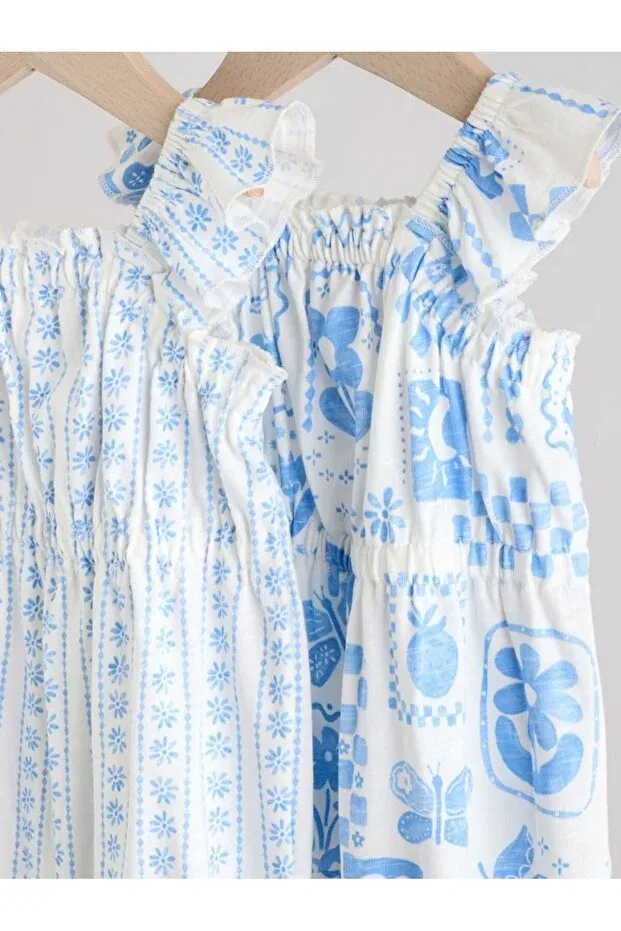 Детский комплект боди-комбинезонов на подтяжках с принтом Blue Floral Suspender 2-Piece Romper Set Next Baby, Blue — фото 3