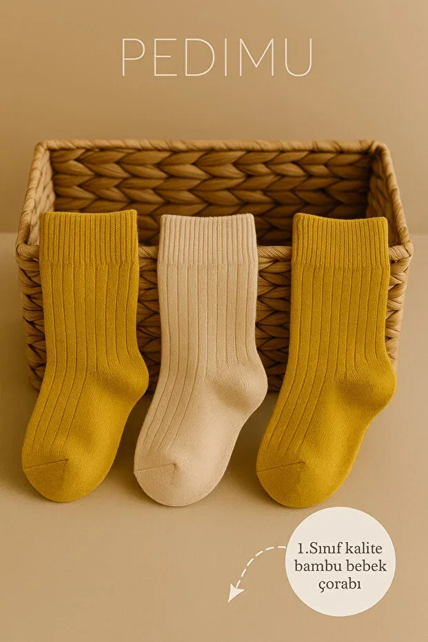 Детский комплект носков для новорожденных Bamboo Pedimu, Mustard1 — фото 2