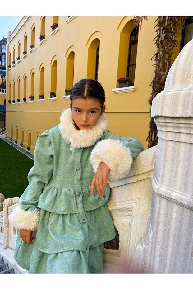 Детское пальто для девочек с принтом Hilal Akıncı Kids, Blue
