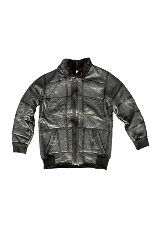 Детское зимнее пальто с меховым воротником Special production patchwork fur-suede real leather children's coat Ln Leather, Gray
