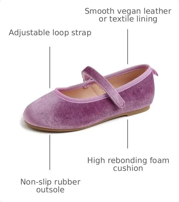 Детские балетки для девочек с принтом FEVERSOLE, Lilac Velvet Loop Maryjane — фото 3
