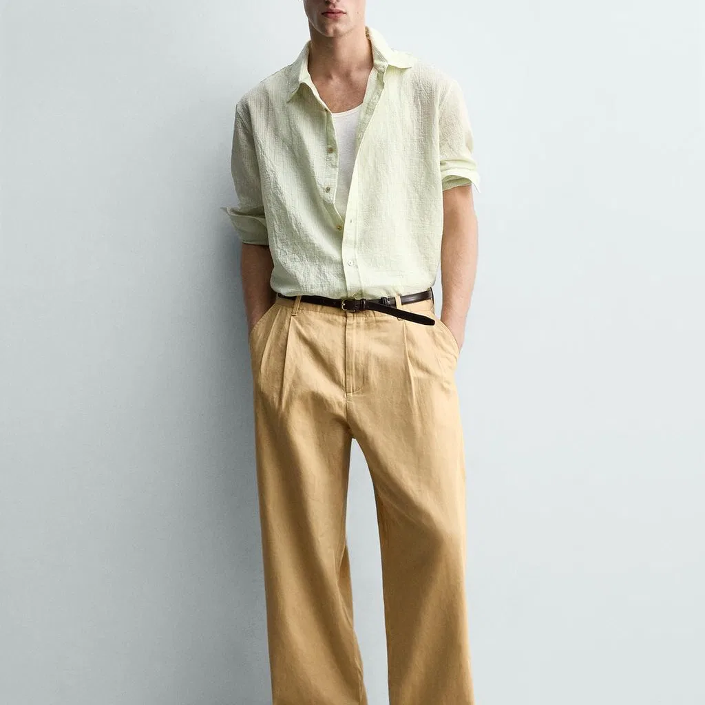 Мужская рубашка с длинным рукавом ZARA, Light Green — фото 4