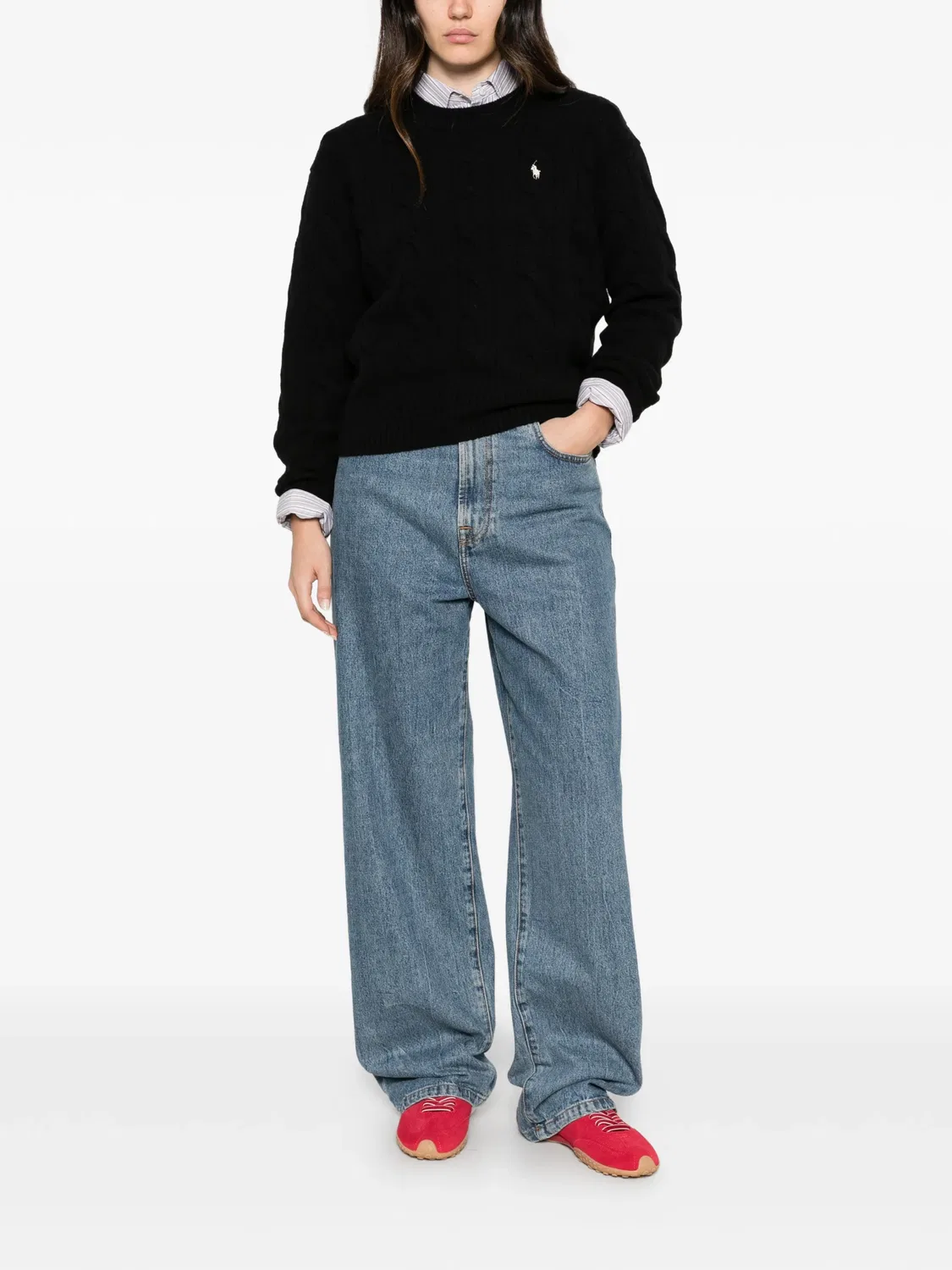 Polo Ralph Lauren Вязаный свитер с косами, черный — фото 3